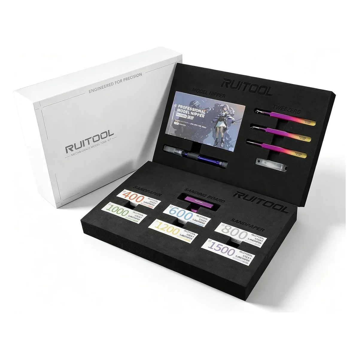 RUITOOL Model Tools Kit with Nippers, Tweezers and Sanding Boards