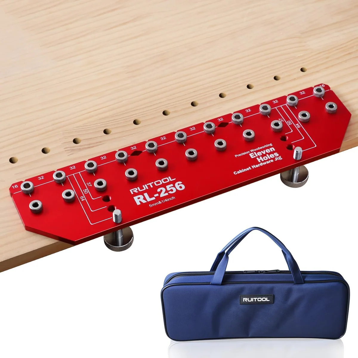 RUITOOL 11-Hole Shelf Pin Jig with Built-in Clamp
